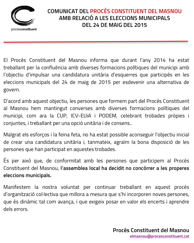 Comunicat PC Masnou - Eleccions Municipals